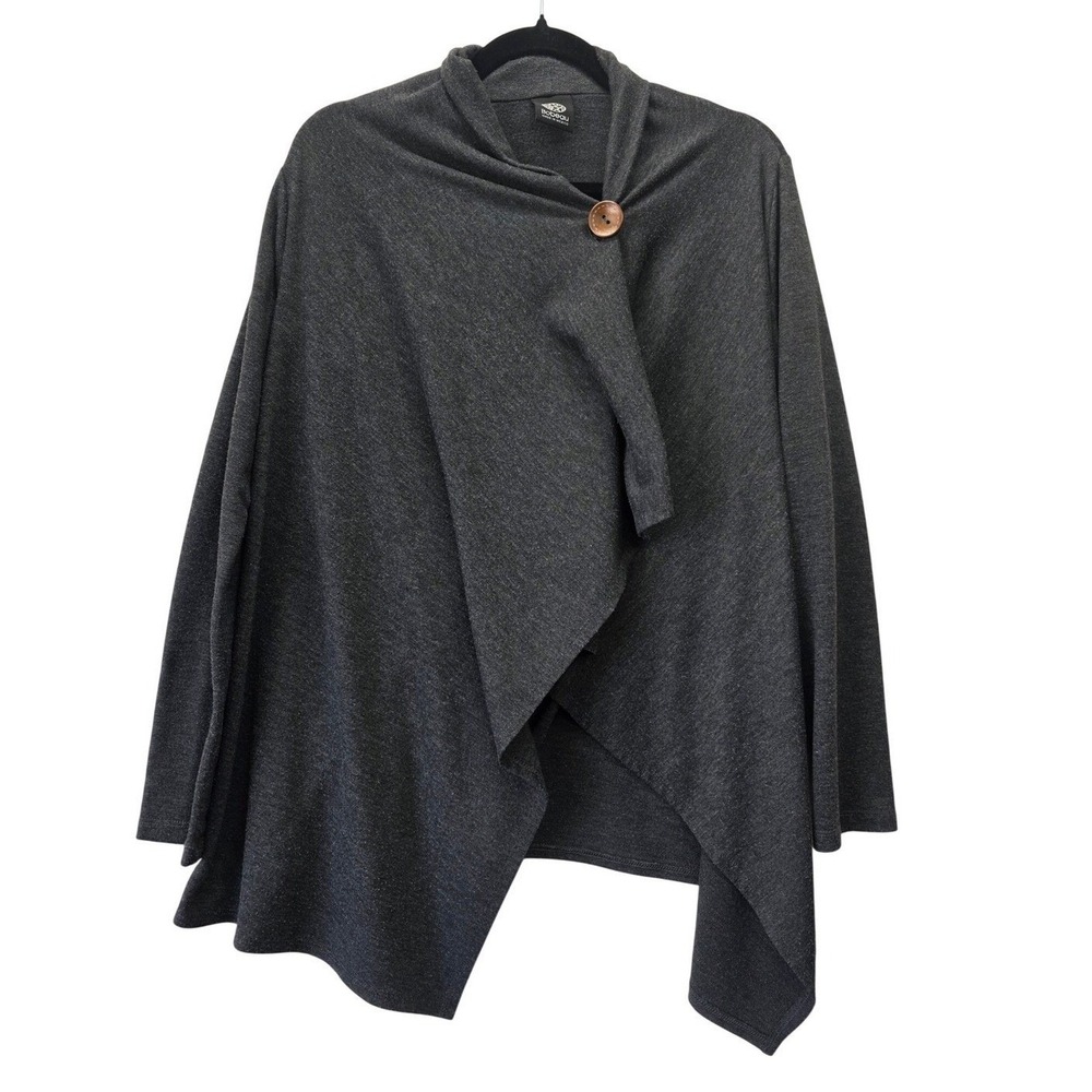 Bobeau Charcoal Gray One Button Wrap Cardigan Draped Fleece Knit Sweater Women